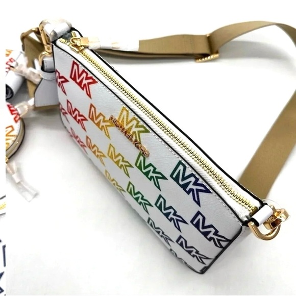Michael Kors Jet Set Price Medium Crossbody W Tech Accessories Rainbow MK Logo - Picture 5 of 12